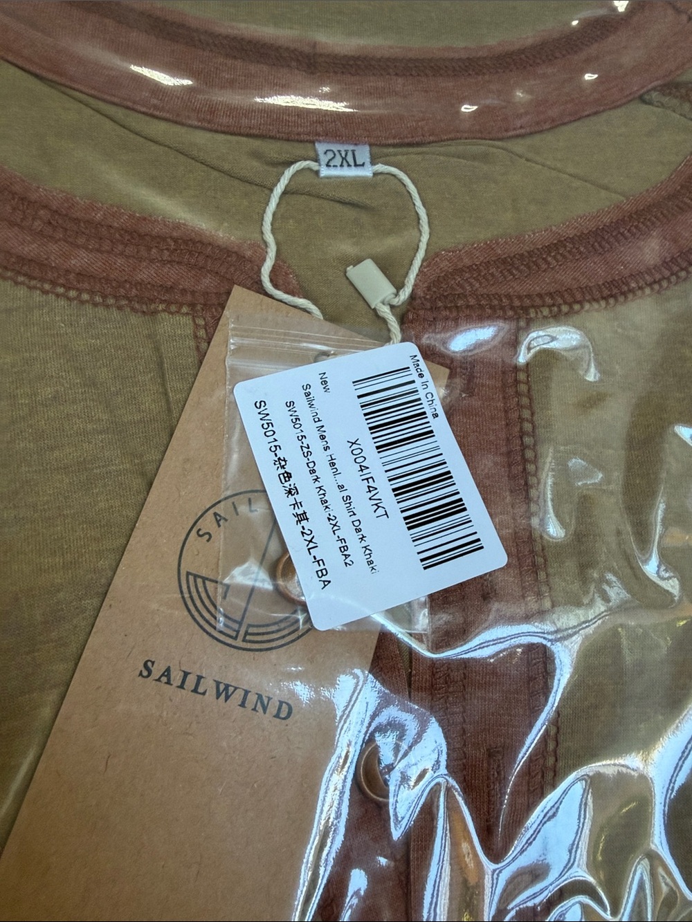 Sailwind Short Sleeve Henley Tee in Tan with Rust Trim - Picture 3 of 3